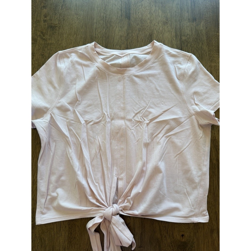 Lululemon Time To Restore Short Sleeve Shirt Pink Tie Front Crop Tee Size 4-6